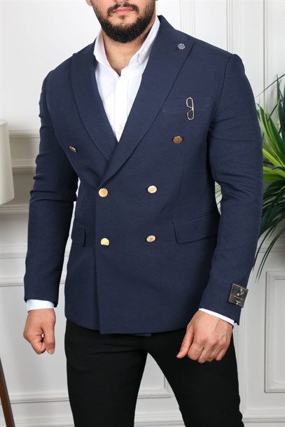 Lacivert Blazer Tek Ceket Sivri Yaka İtalyan Stil Slim Fit | Agustini