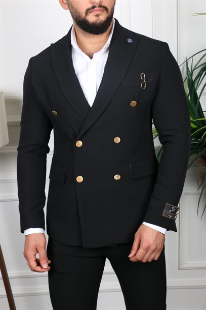 Siyah Blazer Tek Ceket Sivri Yaka İtalyan Stil Slim Fit | Agustini
